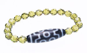 7 Eyed Dzi Bead with Swarovski Crystal Bracelet ( Olivine )