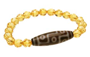 9 Eyed Dzi Bead with Swarovski Crystal Bracelet ( Citrine )