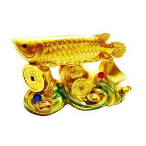 Arowana on a Bed of Coins and Ingots - Golden