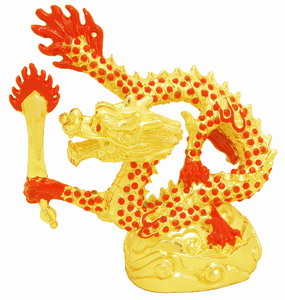 Bejeweled Red Dragon with Flaming Sword