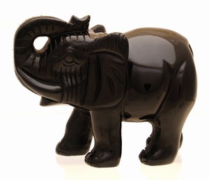 Black Obsidian Elephant with rising trunk