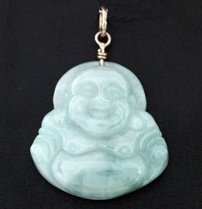 Jade Laughing Buddha Pendant with 925 Silver