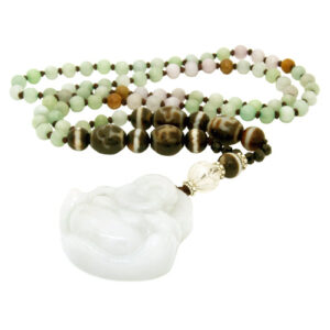 Jade Laughing Buddha with Dzi Beads Necklace