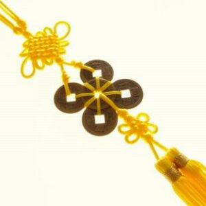 Six Chinese Coins Tassel with Yellow Mystic Knot