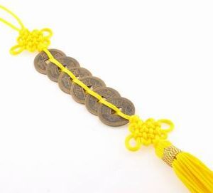 Six Emperor Coins Tassel with Yellow Mystic Knot