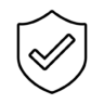 An icon of a shield with a checkmark inside, symbolizing security, protection, or verified status. The design is simple with a bold black outline on a transparent background.